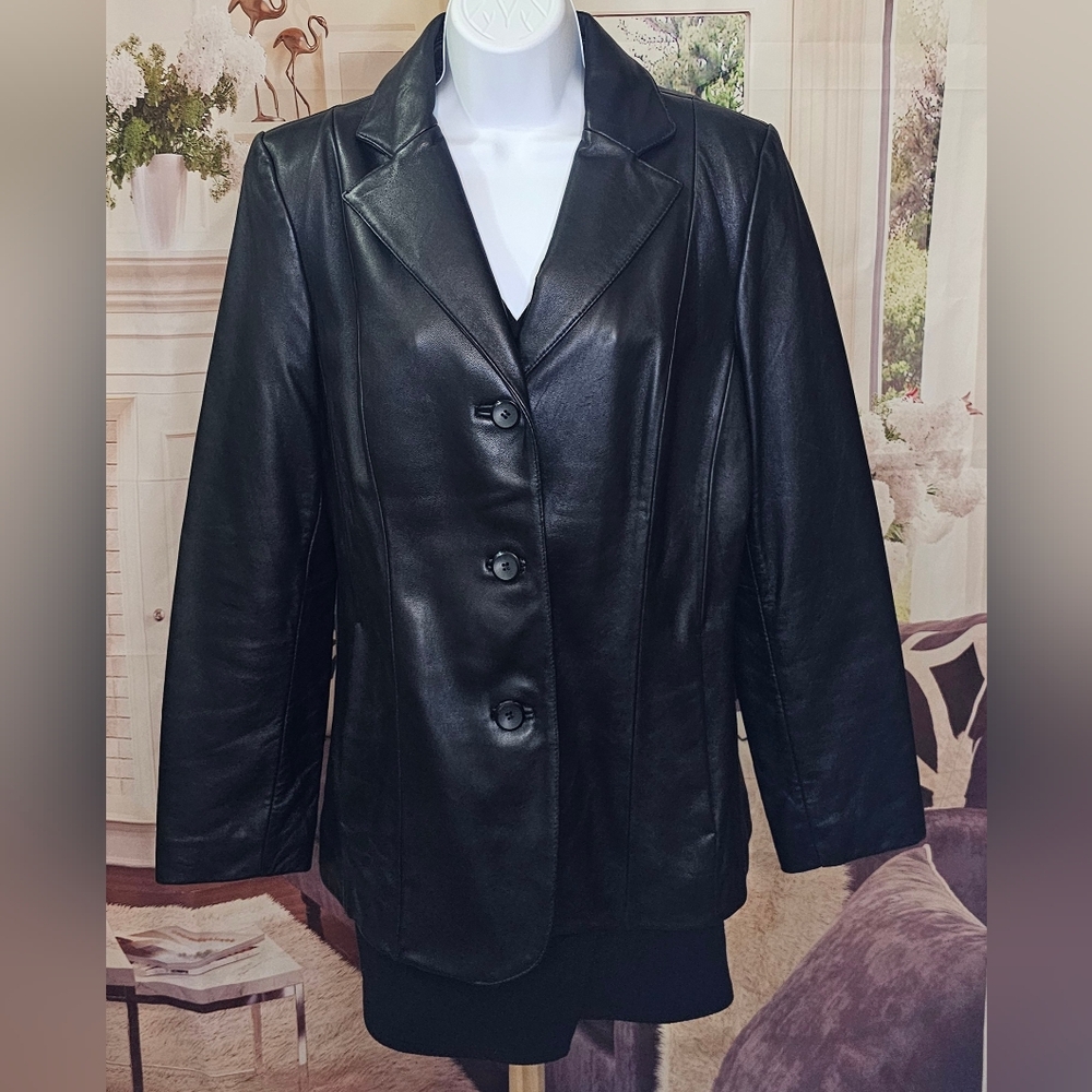 Siena Black LeatherJacket Coat Size 8, Vintage 90’s